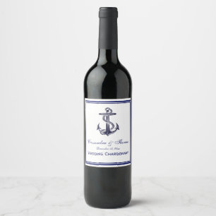 Rótulo De Garrafa De Cerveja Âncora Náutica Azul-Marinho Moldura 2