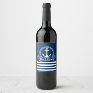Rótulo De Garrafa De Cerveja Âncora Náutica Listras Azul-Marinho