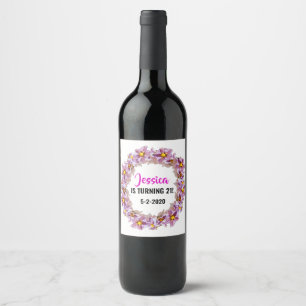 Rótulo De Garrafa De Cerveja Aniversário 21 rosa, roxo e azul