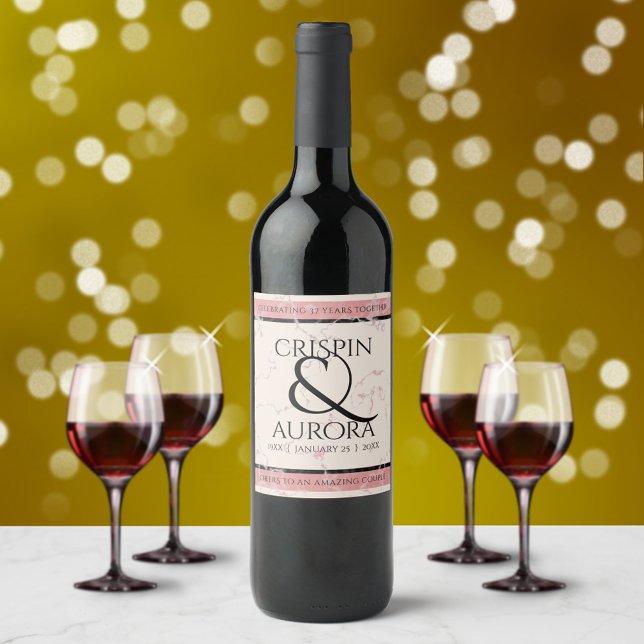 Rótulo De Garrafa De Cerveja Aniversário Casado Elegante 37.º Alabastro (Criador carregado)