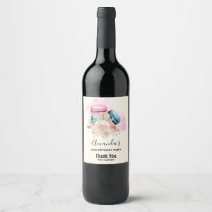 Rótulo De Garrafa De Cerveja Aniversário Colorido de Macarões e Flores