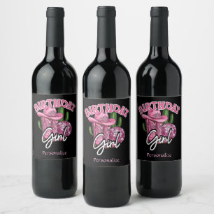 Rótulo De Garrafa De Cerveja Aniversário da Cowgirl Rosa Glamour Ocidental Pers