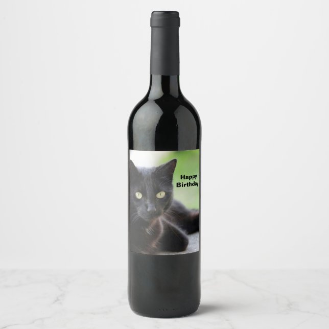 Rótulo De Garrafa De Cerveja Aniversário da Foto de Gato Preto bonito (Frente)