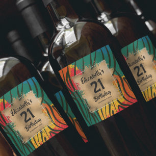 Rótulo De Garrafa De Cerveja Aniversário de 21 anos de impressão animal color