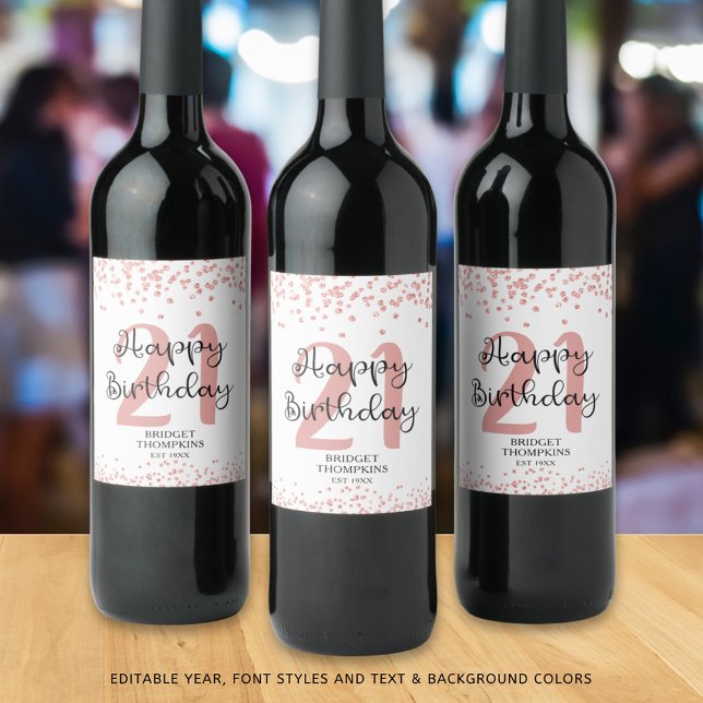 Rótulo De Garrafa De Cerveja Aniversário de 21 anos Glitter Dourado de Rosa Chi (Criador carregado)