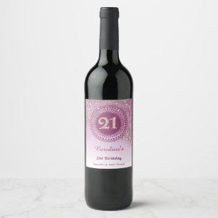 Rótulo De Garrafa De Cerveja aniversário de 21 anos Rosa de queda Dourada Glitt