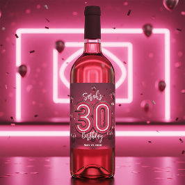 Rótulo De Garrafa De Cerveja Aniversário de 30 anos de Neon Rosa Metálico - Gla