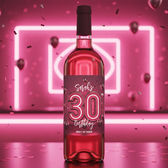 Rótulo De Garrafa De Cerveja Aniversário de 30 anos de Neon Rosa Metálico - Gla (Criador carregado)