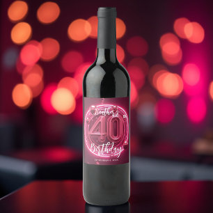 Rótulo De Garrafa De Cerveja Aniversário de 40 anos brilhante de Neon Rosa Quen
