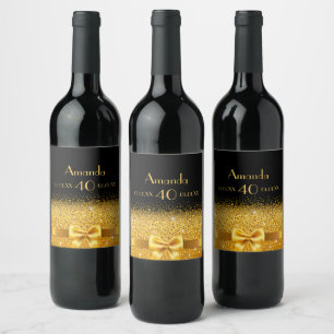 Rótulo De Garrafa De Cerveja aniversário de 40 anos preto e arco dourado falso
