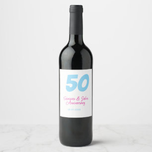 Rótulo De Garrafa De Cerveja aniversário de 50 anos azul rosa elegante nome dat