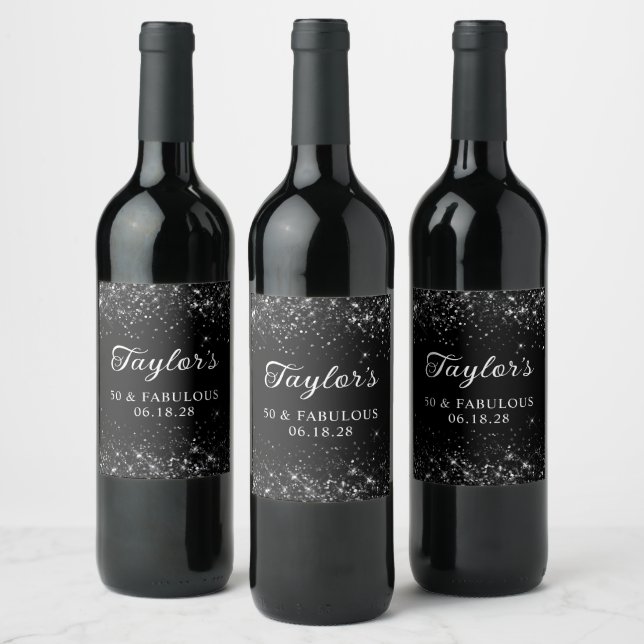 Rótulo De Garrafa De Cerveja Aniversário de 50 anos Preto Brilhante (Garrafas)