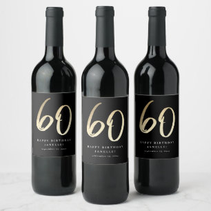 Rótulo De Garrafa De Cerveja Aniversário de 60 anos Moderno Preto e Dourado Scr