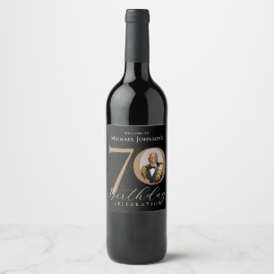 Rótulo De Garrafa De Cerveja Aniversário de 70 anos Preto e Dourado Elegante