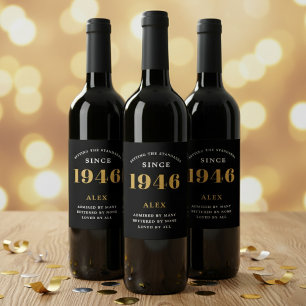 Rótulo De Garrafa De Cerveja Aniversário de 80 anos Nome 1946 Preto Dourado Ele