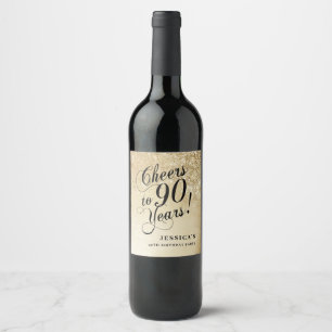 Rótulo De Garrafa De Cerveja Aniversário de 90 anos em Ouro Elegante