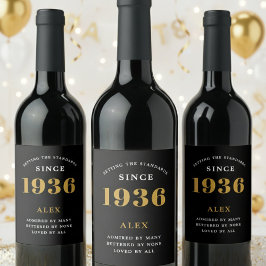 Rótulo De Garrafa De Cerveja Aniversário de 90 anos Nome 1936 Preto Dourado Ele