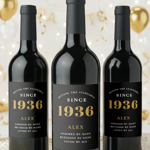 Rótulo De Garrafa De Cerveja Aniversário de 90 anos Nome 1936 Preto Dourado Ele