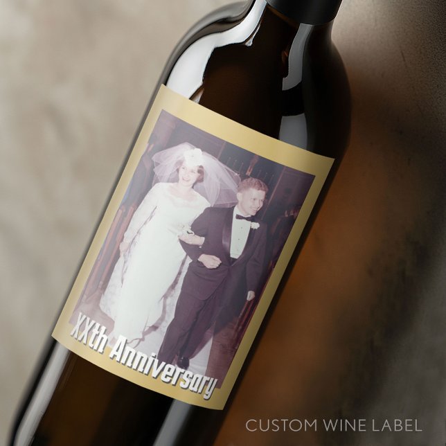 Rótulo De Garrafa De Cerveja Aniversário de Casamento com Foto e Fronteira (Custom Wedding Anniversary Wine Label)