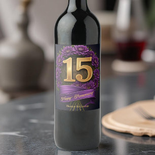 Rótulo De Garrafa De Cerveja Aniversário de Casamento do 15 de Chrysanthemum