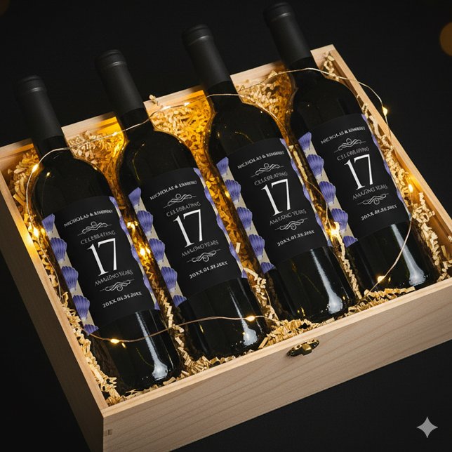 Rótulo De Garrafa De Cerveja Aniversário de Casamento do Elegant 17th Shells (17th Shells Wedding Anniversary Wine/Liquor Drink Labels Cover Photo)