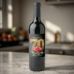 Rótulo De Garrafa De Cerveja Aniversário do 70 Dourado da Rosa vermelha Glamoro