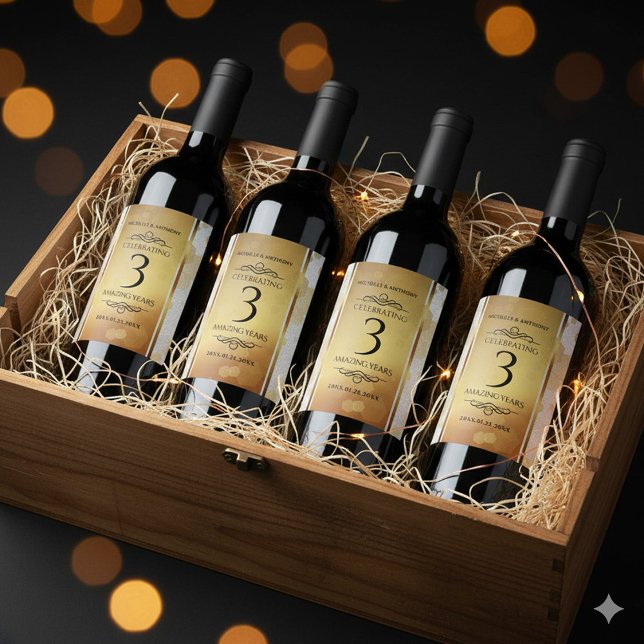 Rótulo De Garrafa De Cerveja Aniversário do Casamento de Couro do Elegante (3rd Leather Wedding Anniversary Wine/Liquor Drink Labels Cover Photo)