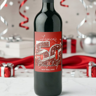 Rótulo De Garrafa De Cerveja Aniversário do Elegante Vermelho e Prata