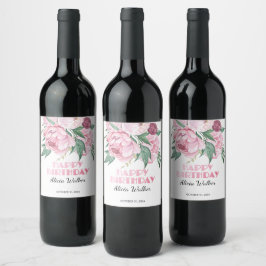 Rótulo De Garrafa De Cerveja Aniversário do Folheto Rosa Peony Floral Greeneres