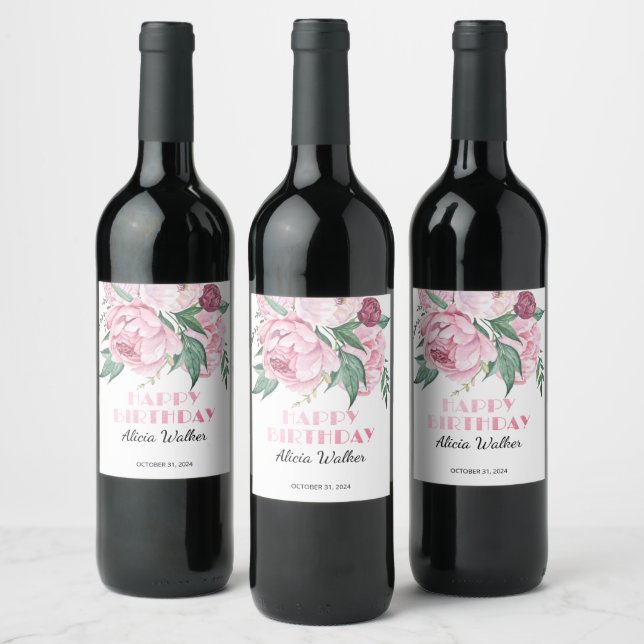 Rótulo De Garrafa De Cerveja Aniversário do Folheto Rosa Peony Floral Greeneres (Garrafas)