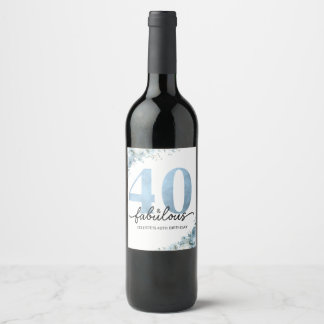 Rótulo De Garrafa De Cerveja Aniversário Floral Azul Personalizado 40 e Fabulos