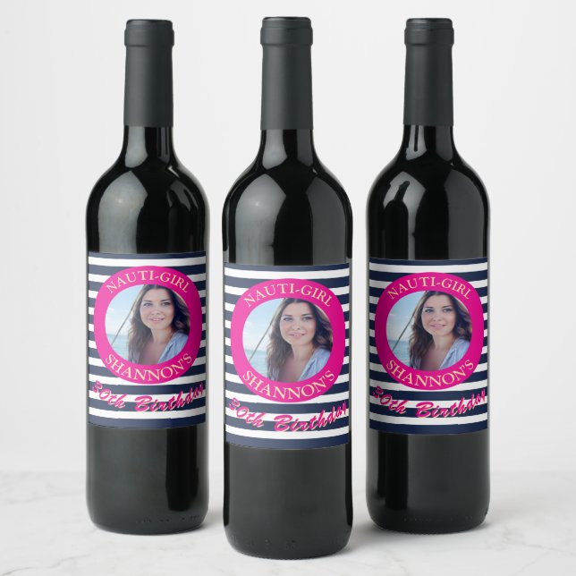 Rótulo De Garrafa De Cerveja Aniversário Foto Náutica Napkins Rosa (Garrafas)