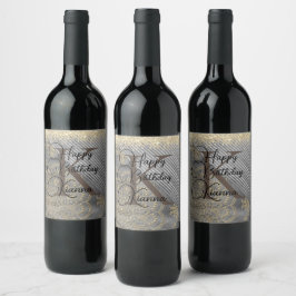 Rótulo De Garrafa De Cerveja Aniversário Personalizado do Silver Mandala Dourad