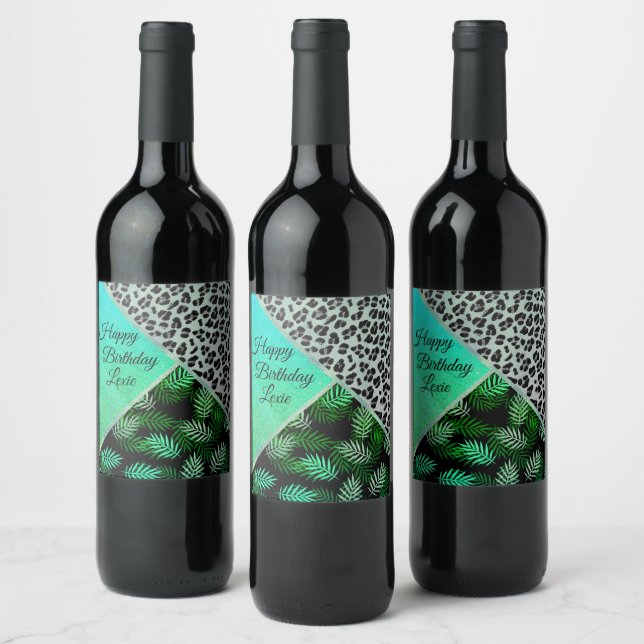 Rótulo De Garrafa De Cerveja Aniversário Tropical de Leopardo Teal (Garrafas)