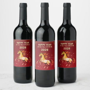 Rótulo De Garrafa De Cerveja Ano Novo Chinês Feliz do Cavalo de Fogo 2026