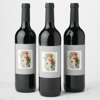 Rótulo De Garrafa De Cerveja Antigos Natais vintages Sheepdog Ingleses