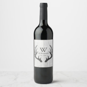 Rótulo De Garrafa De Cerveja Antlers cinzentos de madeira brancos dos cervos da