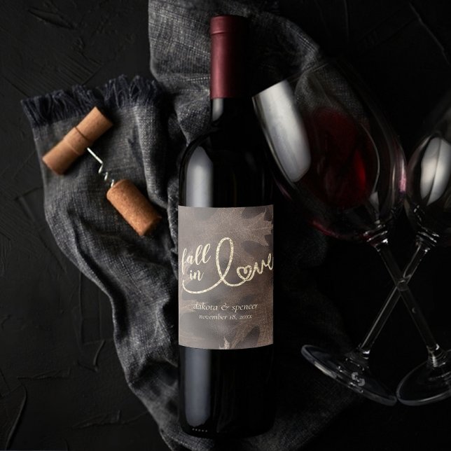 Rótulo De Garrafa De Cerveja Apaixonado pelo outono | Casamento castanho e Dour (Criador carregado)