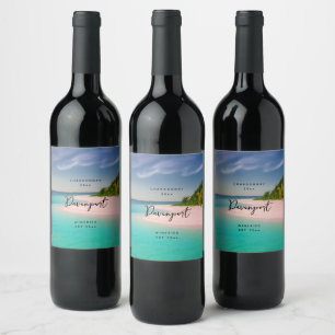 Rótulo De Garrafa De Cerveja Aquamarine Oceano Praia Tropical Cênica Produção d