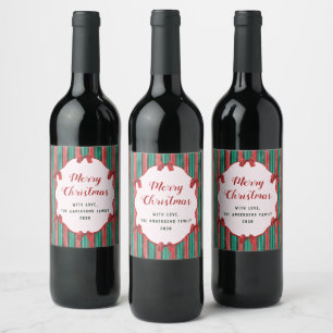 Rótulo De Garrafa De Cerveja Aquarela Arcos Vermelhos Listras Natal