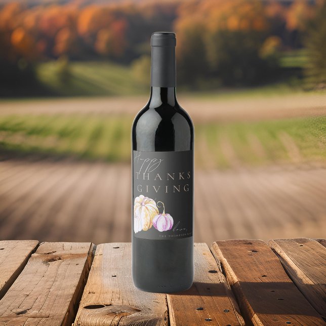 Rótulo De Garrafa De Cerveja Aquarela Cai Pumpkin Ação de Graças Preto (Criador carregado)