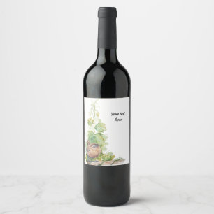 Rótulo De Garrafa De Cerveja Aquarela Casa de Vinho Folhas de Parreira Pássaro