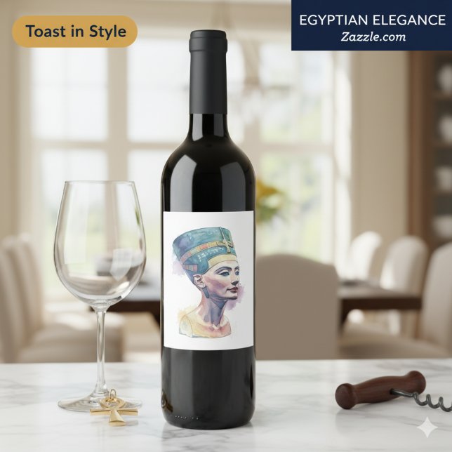 Rótulo De Garrafa De Cerveja Aquarela da Rainha Nefertiti – Arte Egípcia  (Criador carregado)