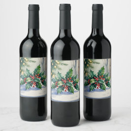Rótulo De Garrafa De Cerveja Aquarela de Férias de Natal com Visco