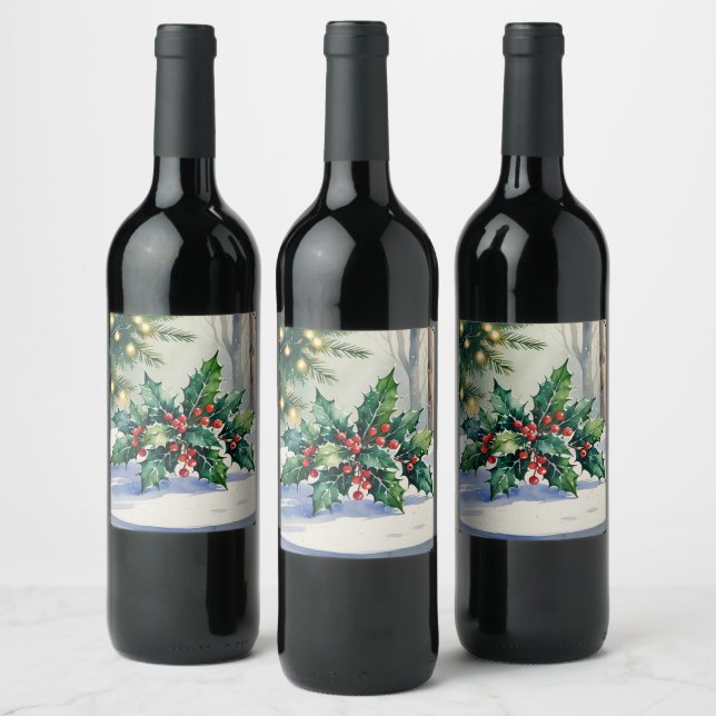 Rótulo De Garrafa De Cerveja Aquarela de Férias de Natal com Visco (Garrafas)