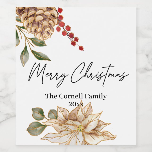 Rótulo De Garrafa De Cerveja Aquarela de Flor de Natal (Rótulo Único)