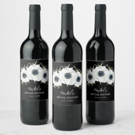 Rótulo De Garrafa De Cerveja Aquarela Floral Preto e Branco
