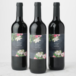 Rótulo De Garrafa De Cerveja Aquarela Flores Magnólia Negras Casas