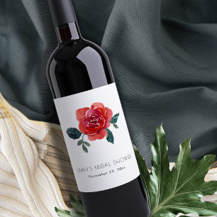 RÓTULO DE GARRAFA DE CERVEJA AQUARELA ROSA VERMELHA VERDE CHUVA DE NOIVA FLORAL