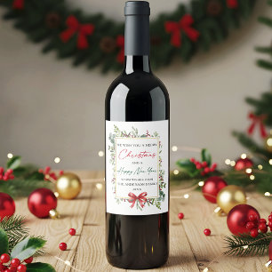 Rótulo De Garrafa De Cerveja Aquarela Verde Arco de Natal Ano Novo Vermelho